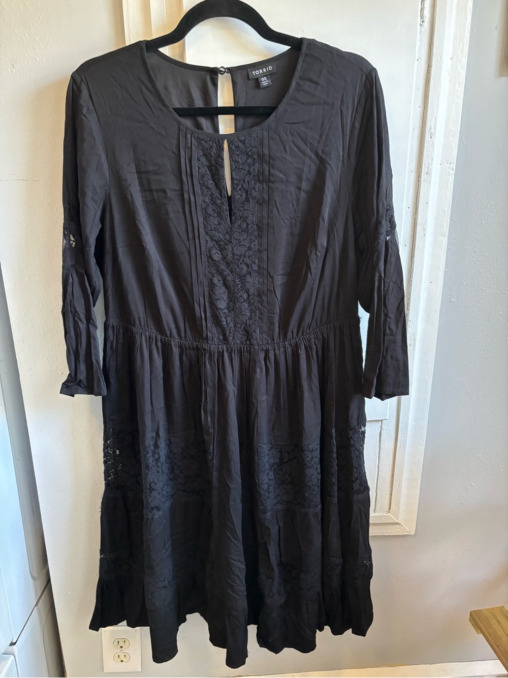 torrid Black Lace-Trim Tiered Peasant Dress